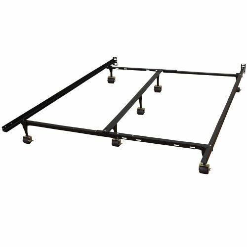 Hercules Universal Heavy Duty Adjustable Metal Bed Frame with Double Rail Center Bar and 7-Locking Rug Rollers, QueenTwinTwin X-LargeFullFull X-LargeKingCalifornia King, Black